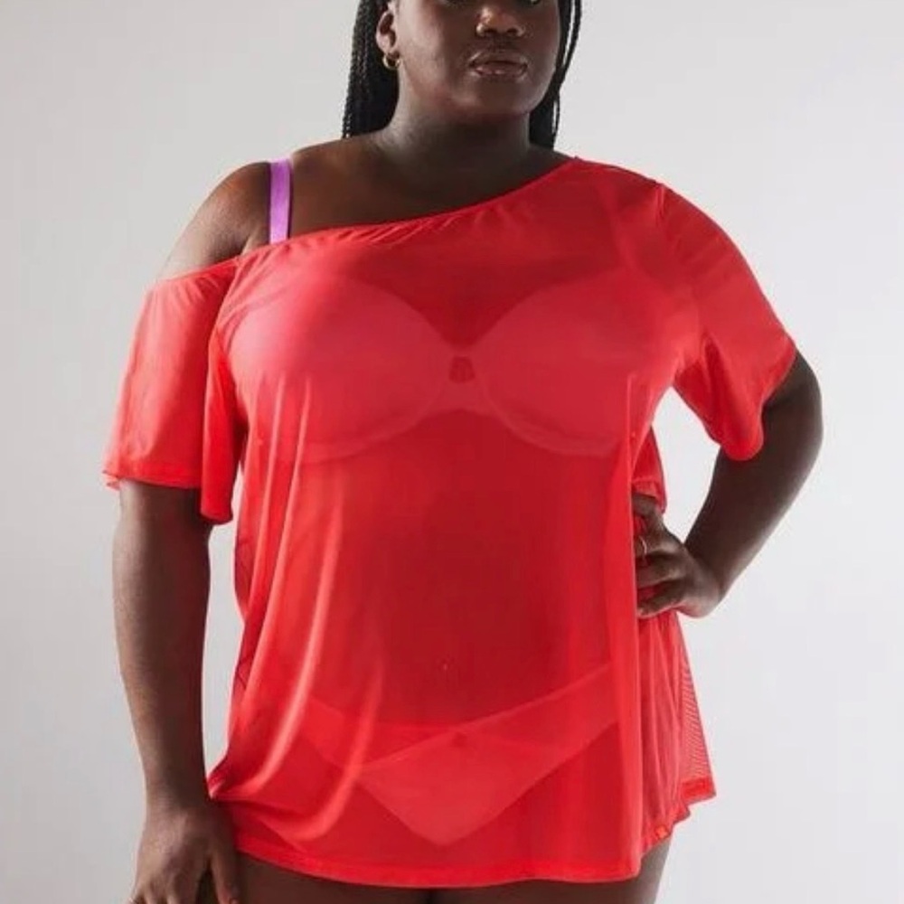 Savage X Fenty Red Sheer Off-Shoulder Bra Top